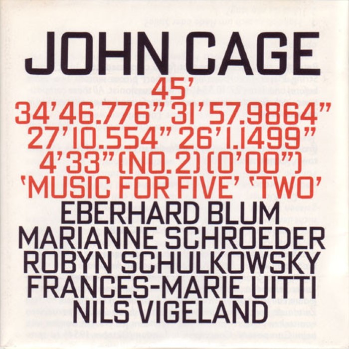 45′ / 34′46.776″ / 31′57.9864″ / 27′10.554″ / 26′1.1499″ / 4′33″ / Music for Five / Two cover