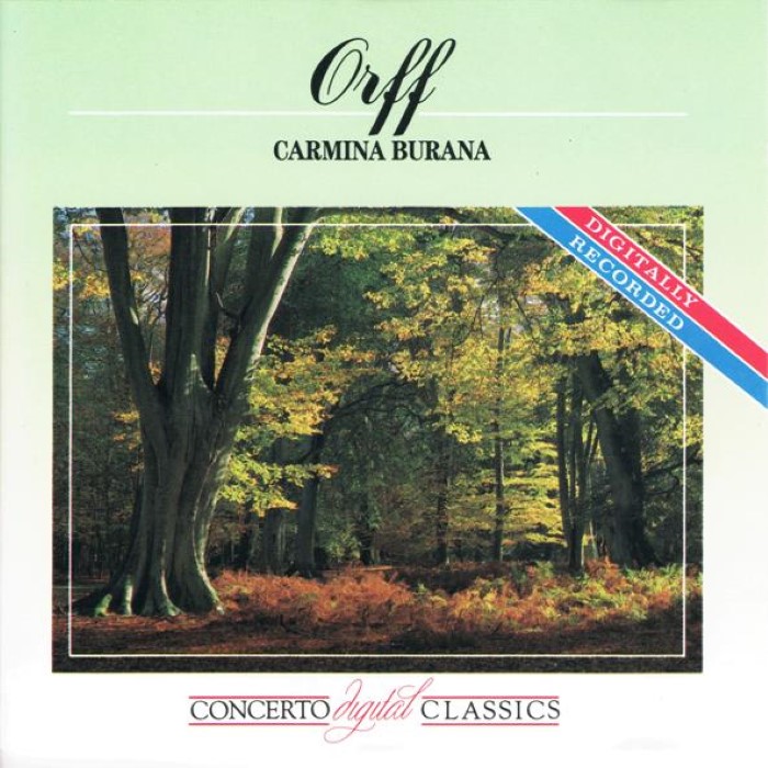 Carmina Burana - Prague Sinfonia and chorus boys of Prague chapel. Conductor: Cesar Komzák. Solists: Růžena Dreyschock (soprano), Zdenko Hanušova (tenor), Heinrich Goldmark (baritone) cover