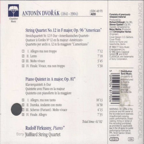String Quartet no. 12 in F, op. 96 "American" / Piano Quintet in A, op. 81 album thumb